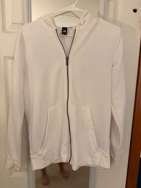 adidas White Hooded Zip Sweatshirt with Black Logo Tag